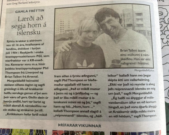 Asta and Brian Talbot pictured in an Icelandic news article. 