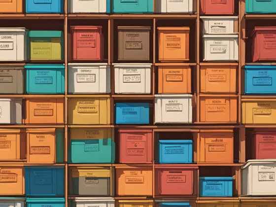 A graphic of colorful file boxes representing categories.