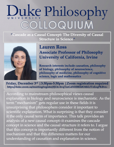 Lauren Ross December 3rd Duke Philosophy Colloquium Flyer