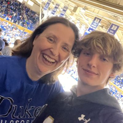 Katherine and her son at a Duke basketball game